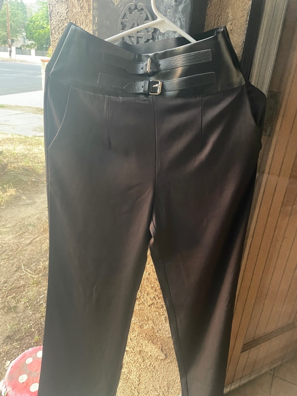 Black High-Waist Dress Pants with Buckle Detail